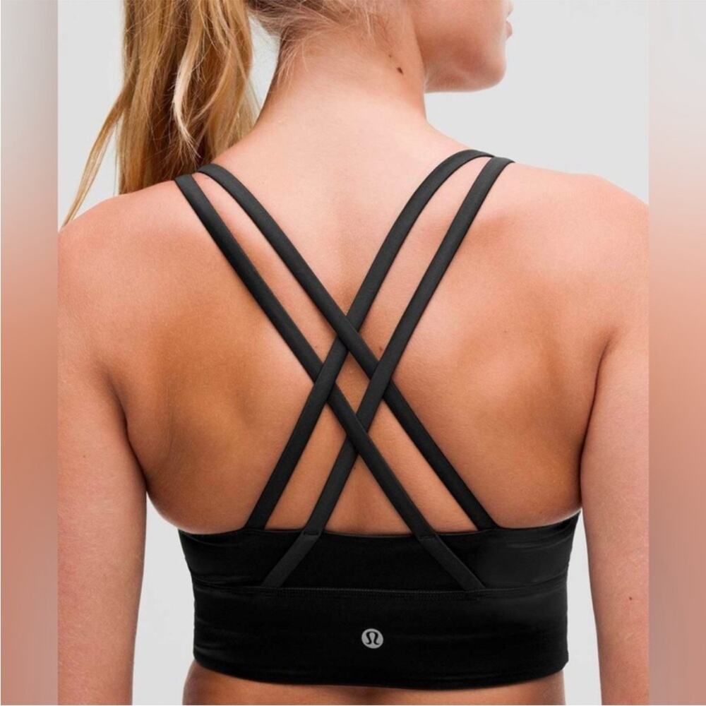 Lululemon energy bra satin shine black crossback strap workout sports bra yoga 8